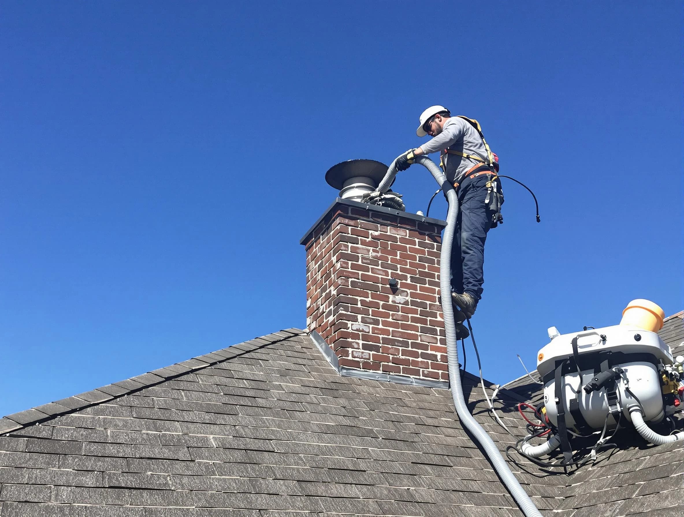 Dedicated Egg Harbor Chimney Sweep team member cleaning a chimney in Egg Harbor, NJ