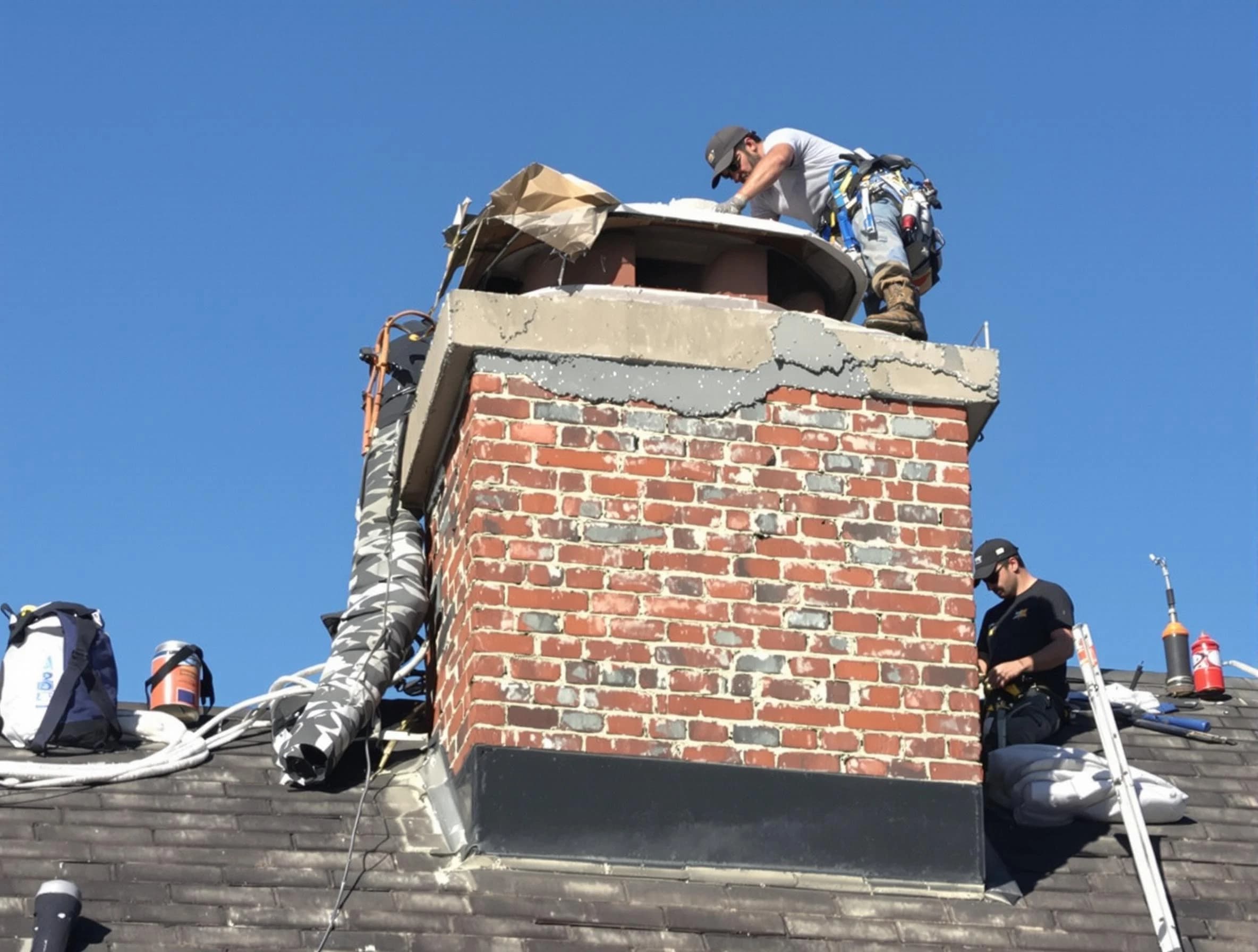 Egg Harbor Chimney Sweep installing a custom chimney crown in Egg Harbor, NJ