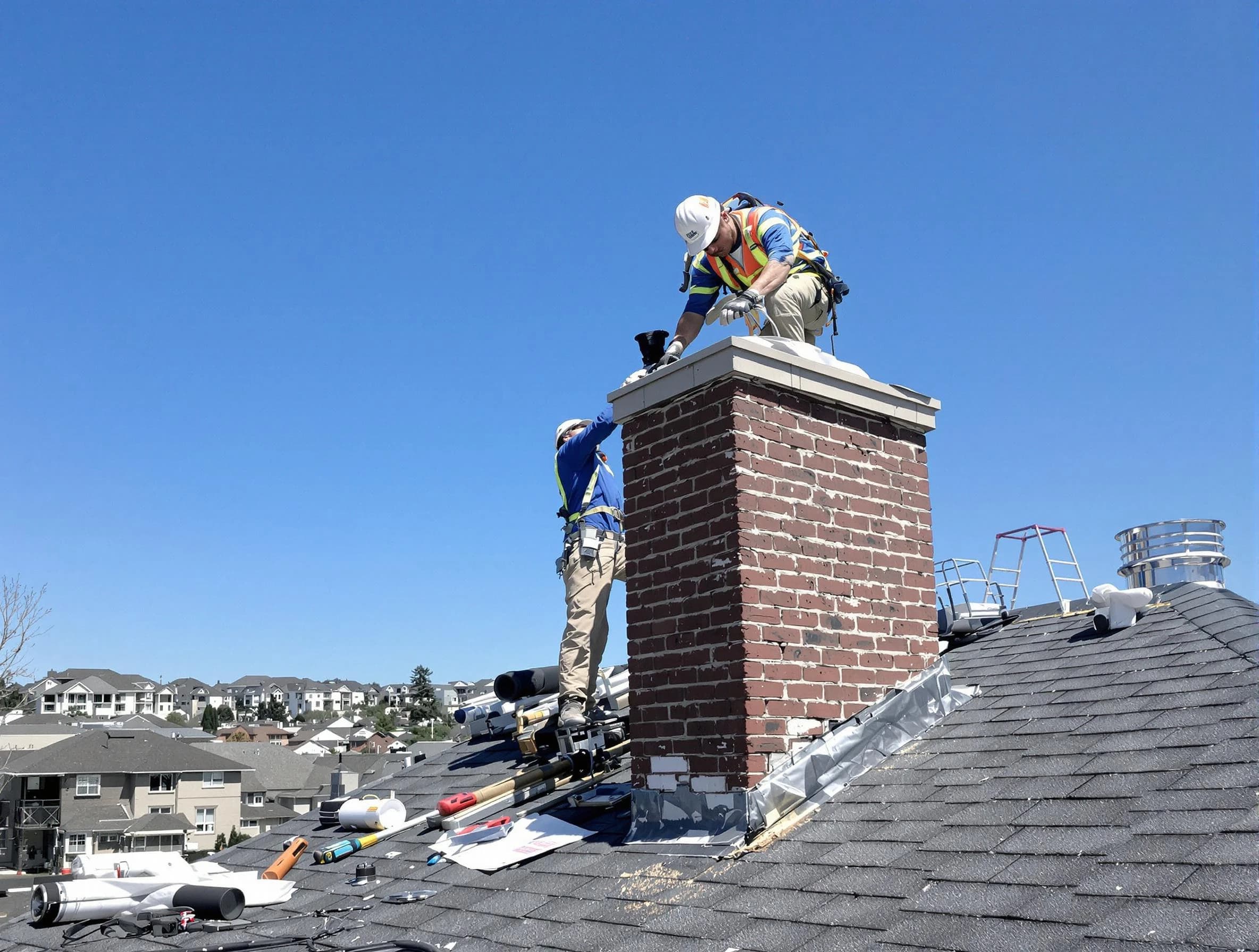 Egg Harbor Chimney Sweep repairing a chimney crown in Egg Harbor, NJ