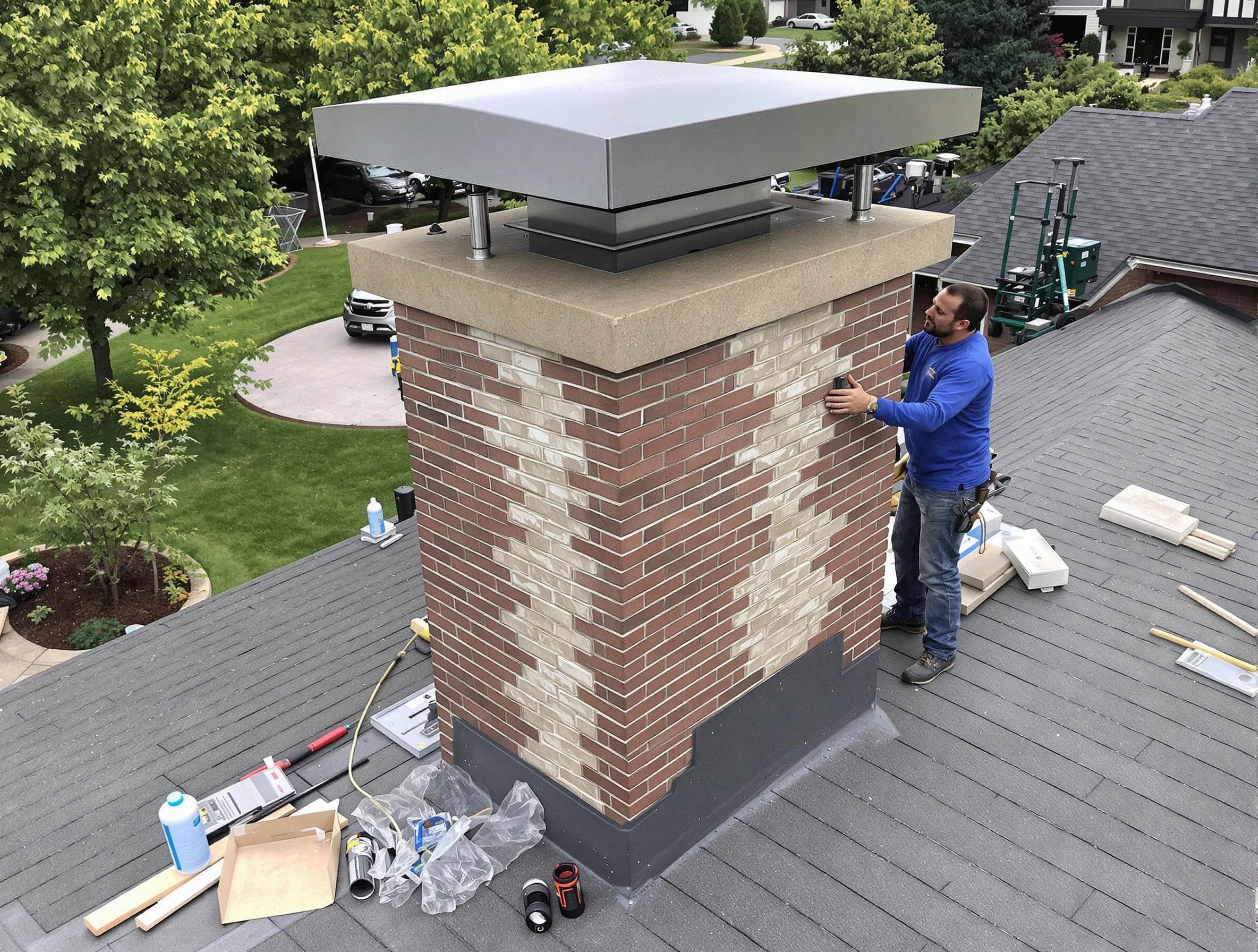 Egg Harbor Chimney Sweep team working on a custom chimney remodel in Egg Harbor, NJ