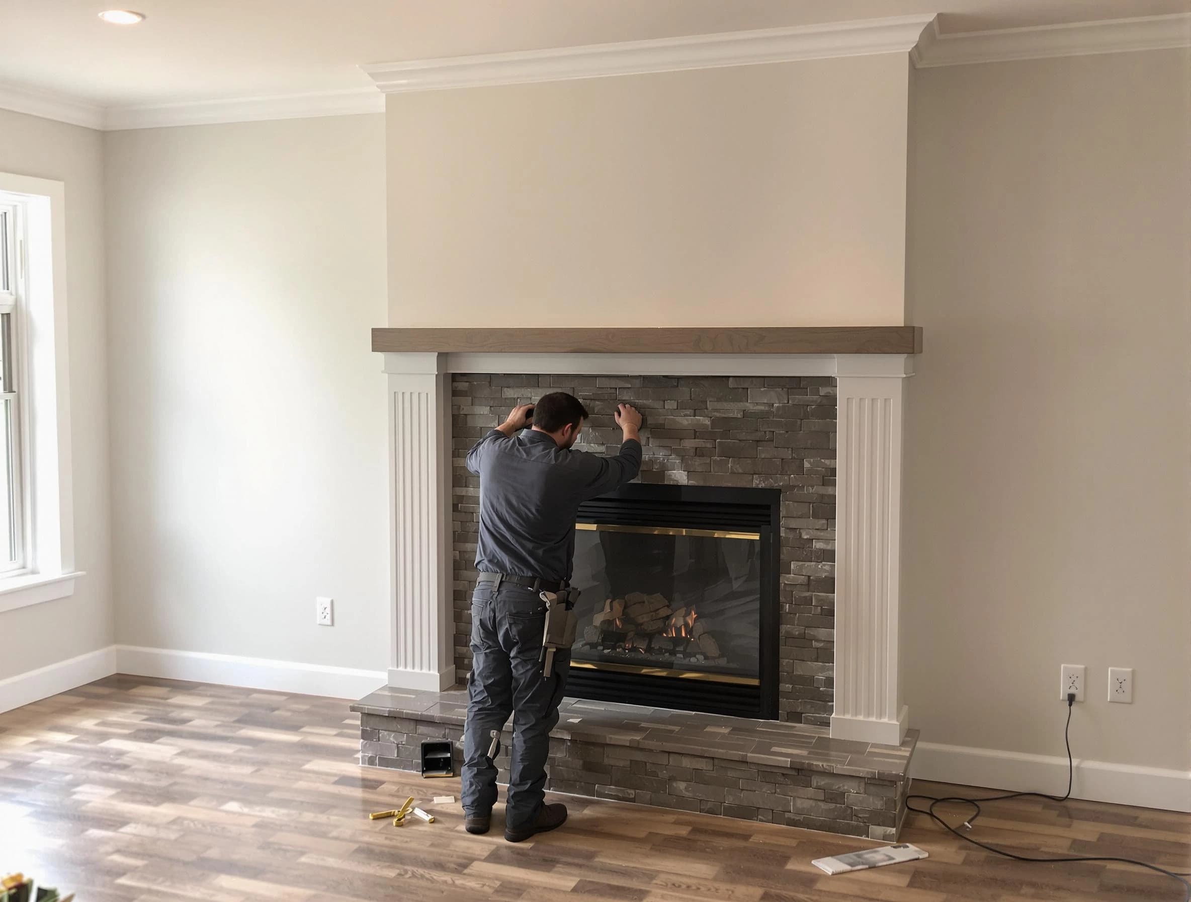 Egg Harbor Chimney Sweep finishing a custom fireplace install in Egg Harbor, NJ